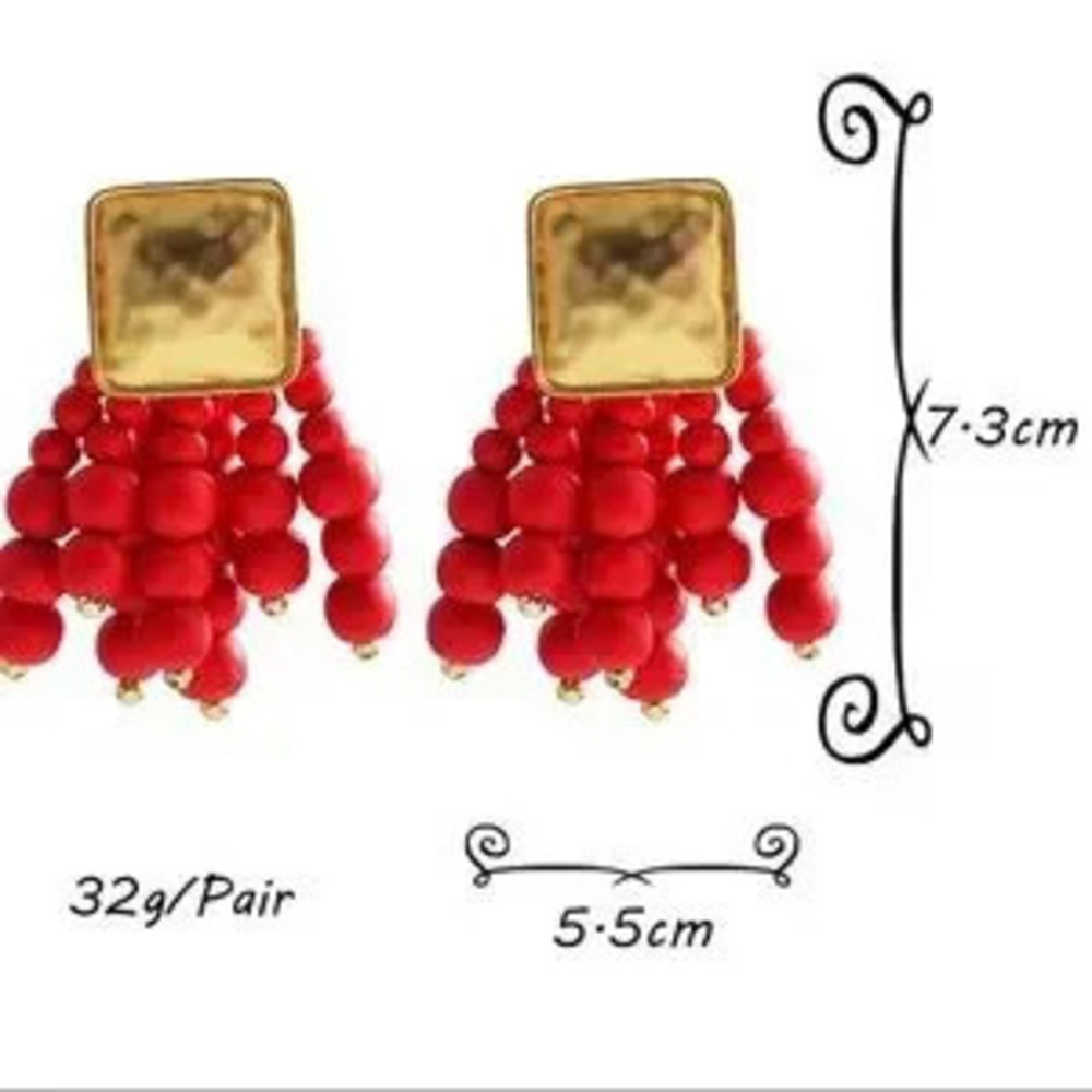 Black Beaded Earrings Minimalist - Picture 2 of 2